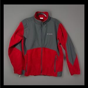 Columbia Mens Full Zip Fleece Jacket Red Gray Size XL